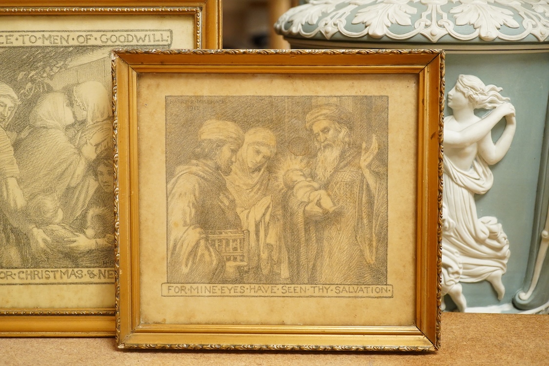 Harry Mileham (1875-1957), Two works to include: 'For mine eyes have seen thy salvation', two Christmas and New Year sketches, each signed and dated 1911 and 1912, largest 18 x 19cm
